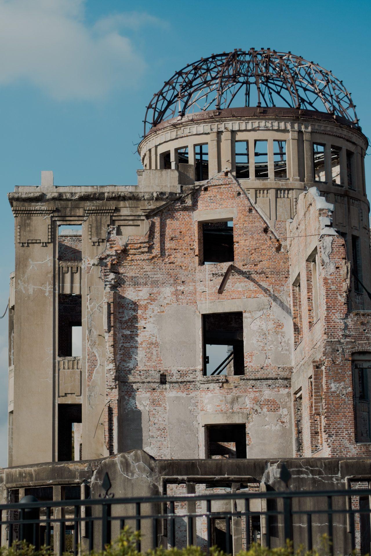 Genbaku Dome in Hiroshima, Japan displays severe structural damage from the atomic bomb. Genbaku Dome in Hiroshima, Japan displays severe structural damage from the atomic bomb.