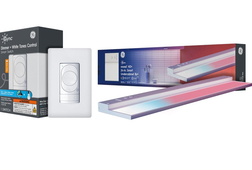 GE's Dimmer + White Tones Control Smart Switch and reveal HD+ 24-in. Smart Undercabinet Bar are displayed. GE's Dimmer + White Tones Control Smart Switch and reveal HD+ 24-in. Smart Undercabinet Bar are displayed.