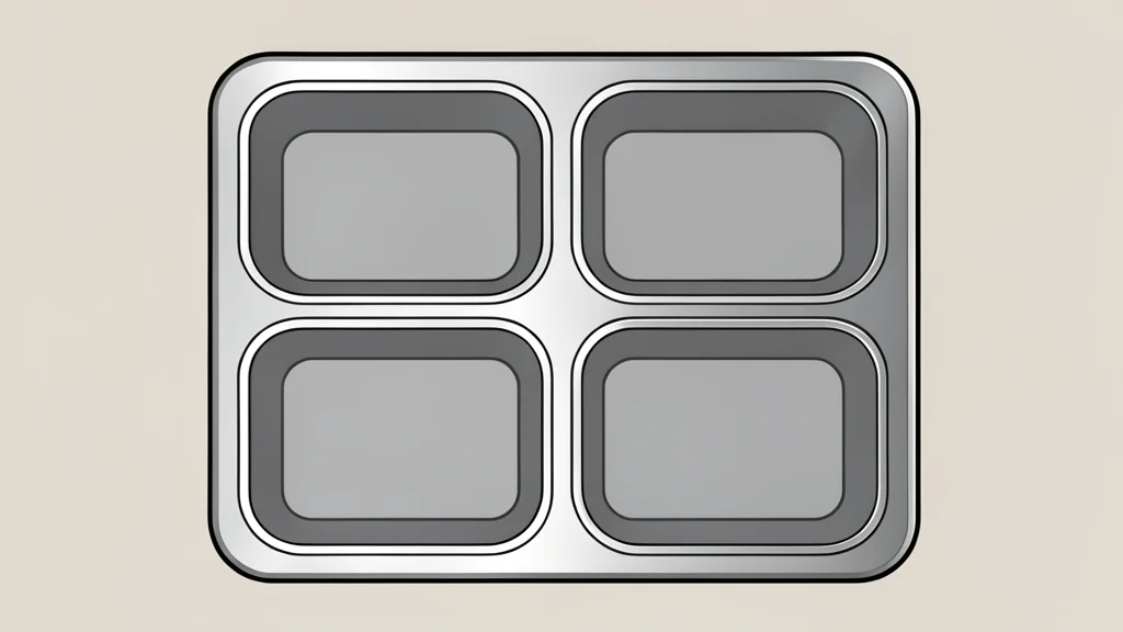 A stainless steel food service tray with multiple empty compartments