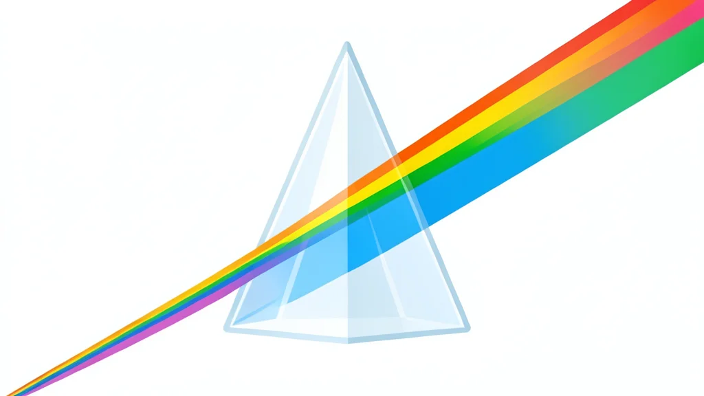A geometric glass prism splitting a single beam of white light into a multicolored spectrum.