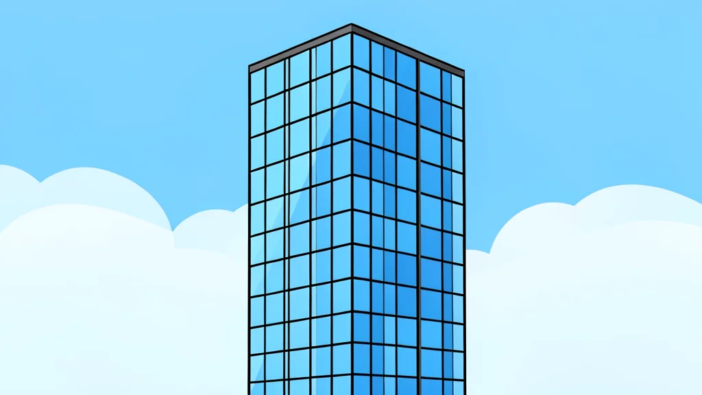 A modern glass skyscraper with a grid-like facade reflecting the sky