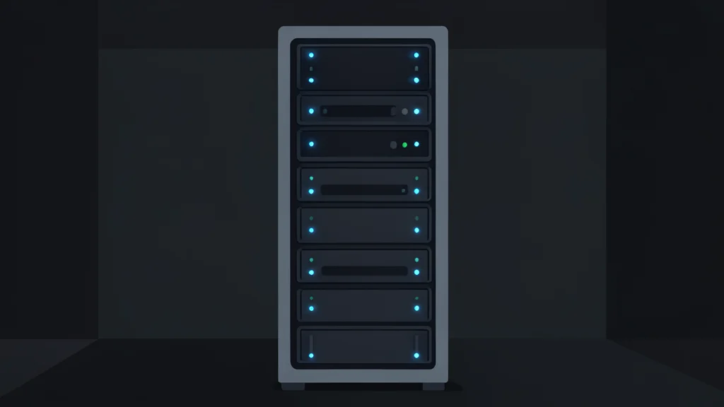 A server rack with glowing blue lights in a dark room