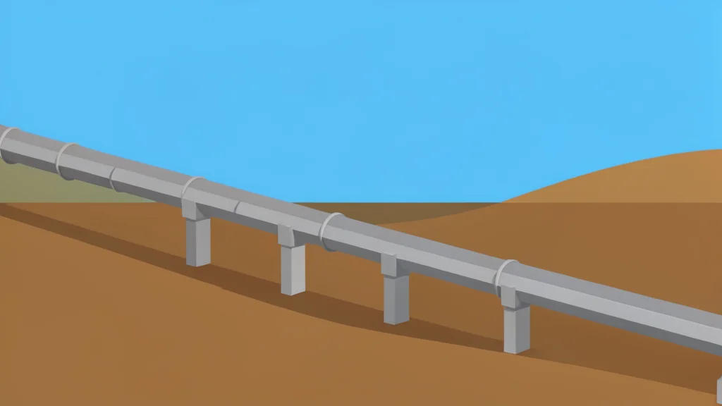 A long steel pipeline running through a dry, hilly landscape