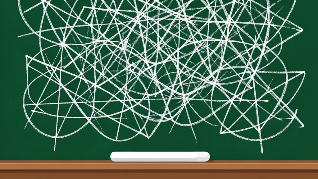 A chalkboard covered in complex mathematical equations and geometric diagrams