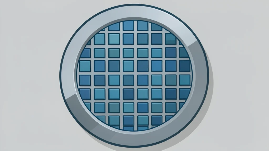 A close-up view of a silicon wafer with a grid of square chips
