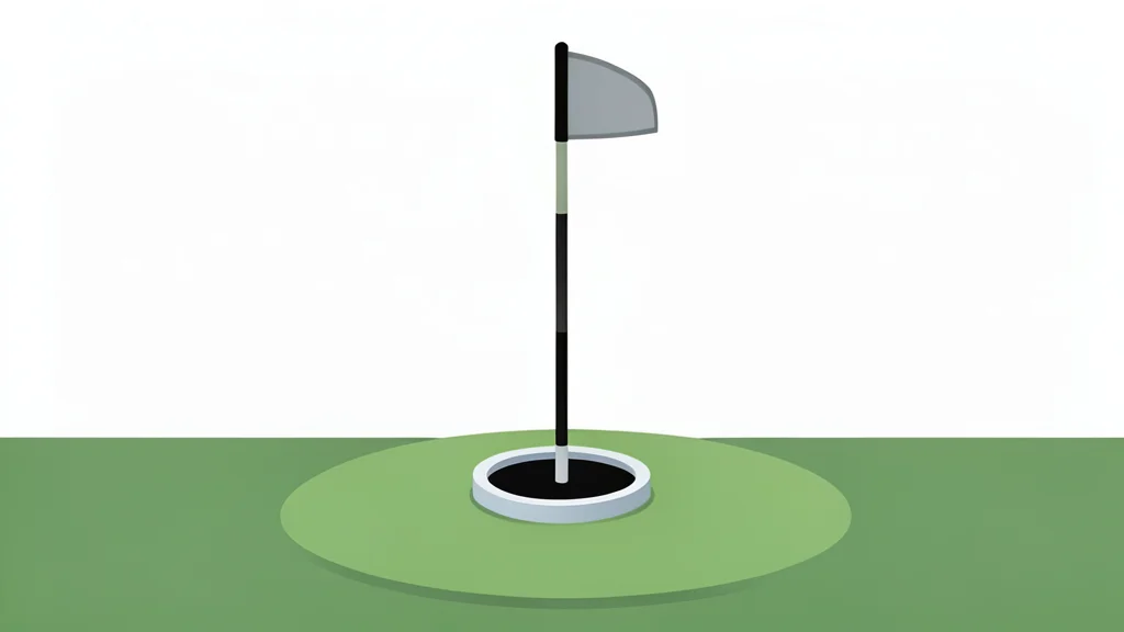 A golf flagstick standing in a green cup surrounded by manicured grass