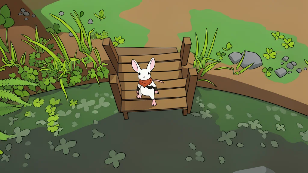 A small, detailed mouse figurine standing on a wooden bookshelf next to a virtual reality headset