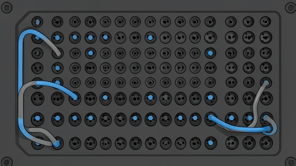 A server rack with blinking status lights in a dark room