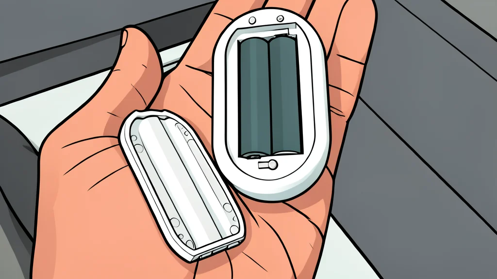 A small white rectangular electronic device with two metal contacts underneath, sitting on a wooden surface next to a kitchen sink.