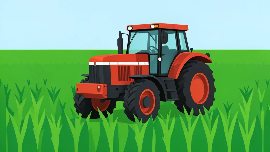 A large agricultural tractor parked in a field of green crops.
