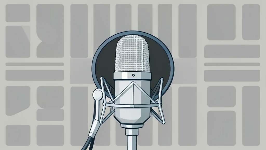 A professional studio microphone with a pop filter in front of a soundproofing panel