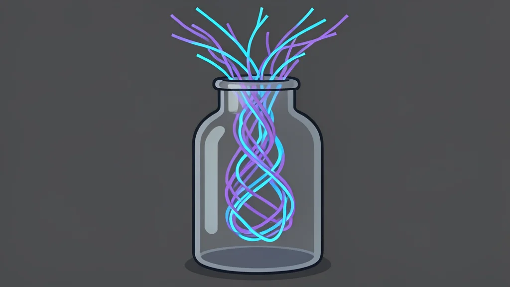A tangled knot of glowing digital threads escaping from a sealed container