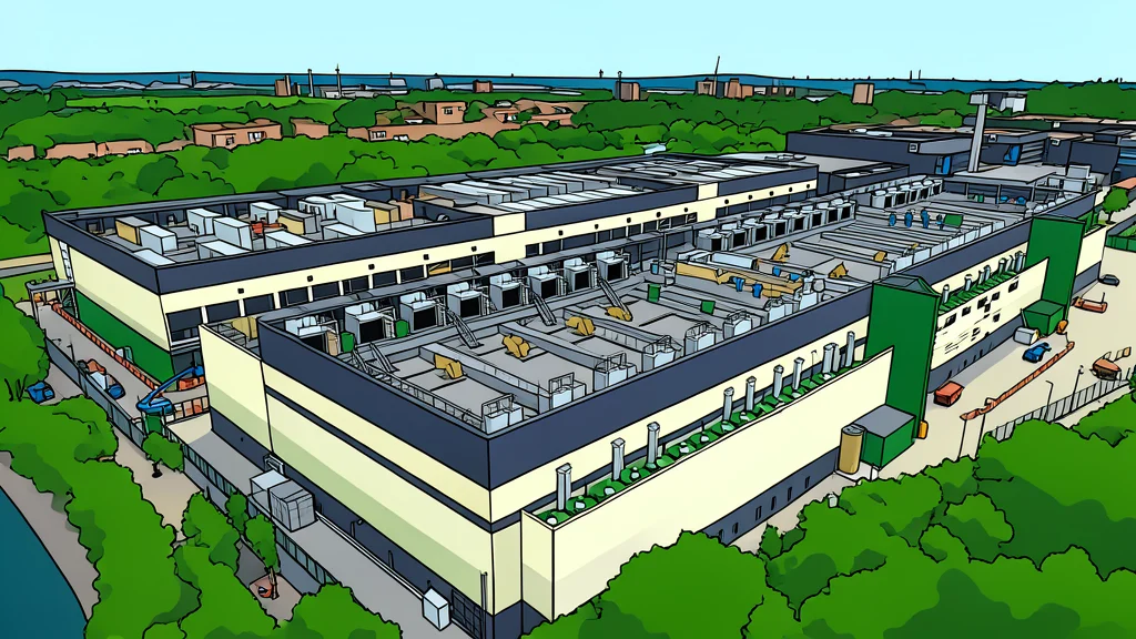 A row of large industrial gas turbine engines sitting on a concrete foundation in an open field