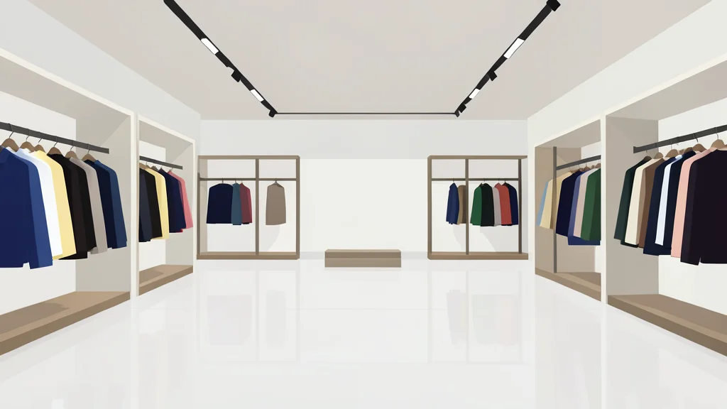 A modern, spacious department store interior with polished floors and organized clothing racks