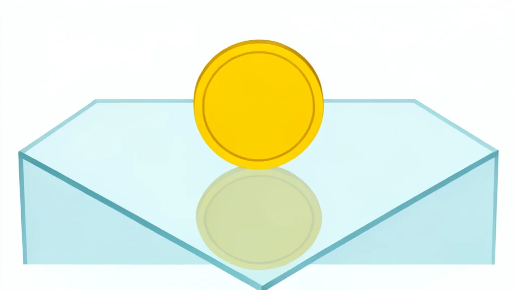 A digital coin resting on a reflective glass surface