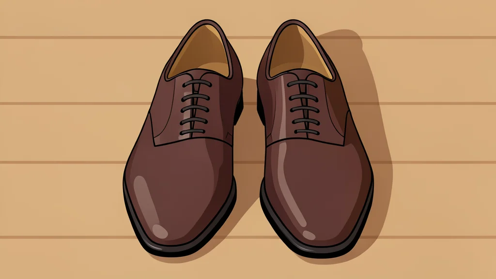 A pair of polished leather dress shoes resting on a wooden floor