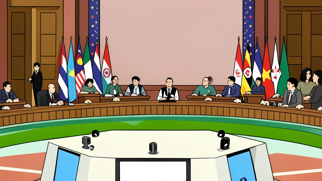 A flat-vector illustration of diverse national flags arranged in a circle around a central globe.