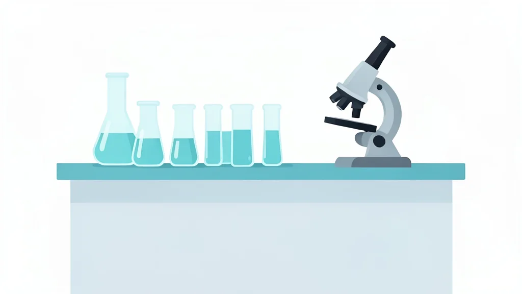A modern laboratory bench featuring glass test tubes and microscopes.