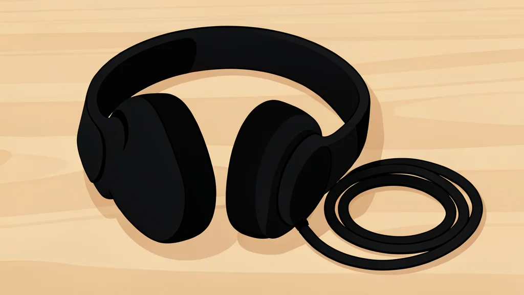 A stethoscope resting on a wooden desk next to a pair of headphones