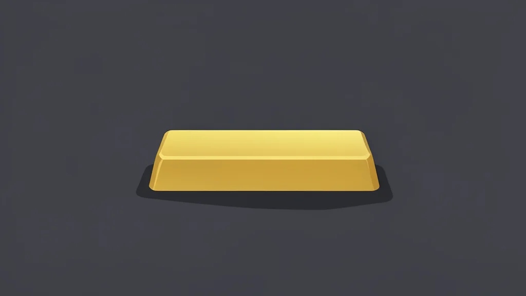 A single polished gold bar rests on a dark textured surface