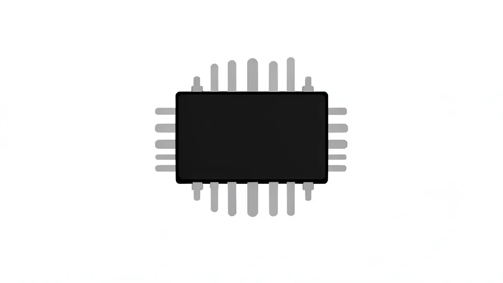 A close-up view of a small, black rectangular integrated circuit chip with metallic pins, resting on a clean white surface.