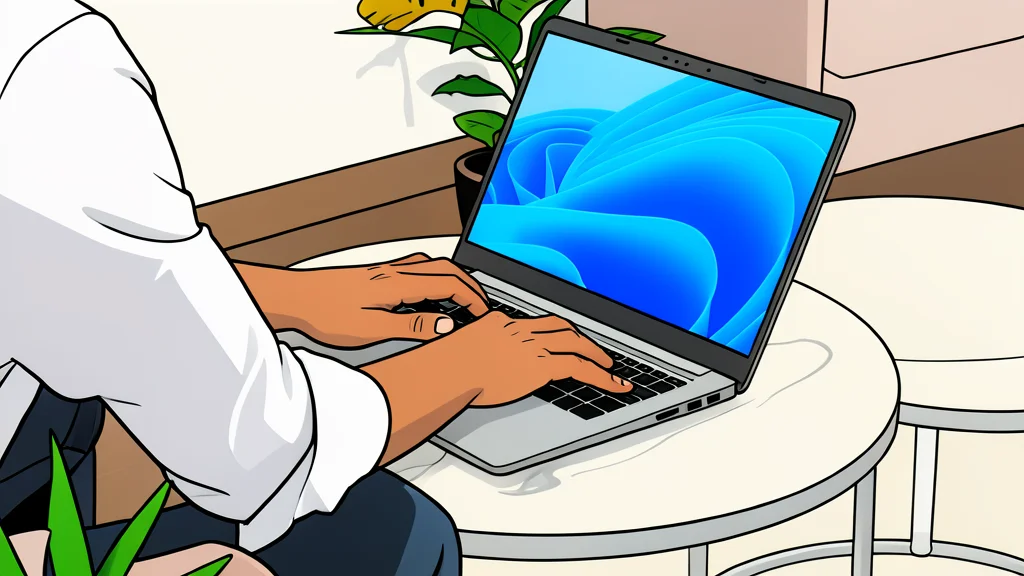 A closed silver laptop resting on a wooden desk next to a small potted plant