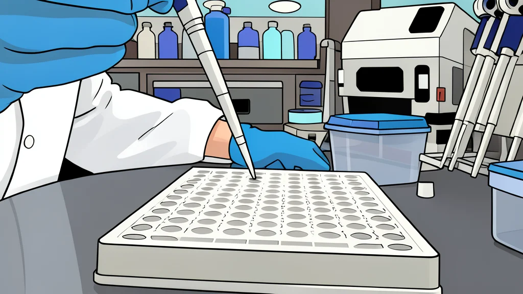 A glass test tube with clear liquid on a white lab bench