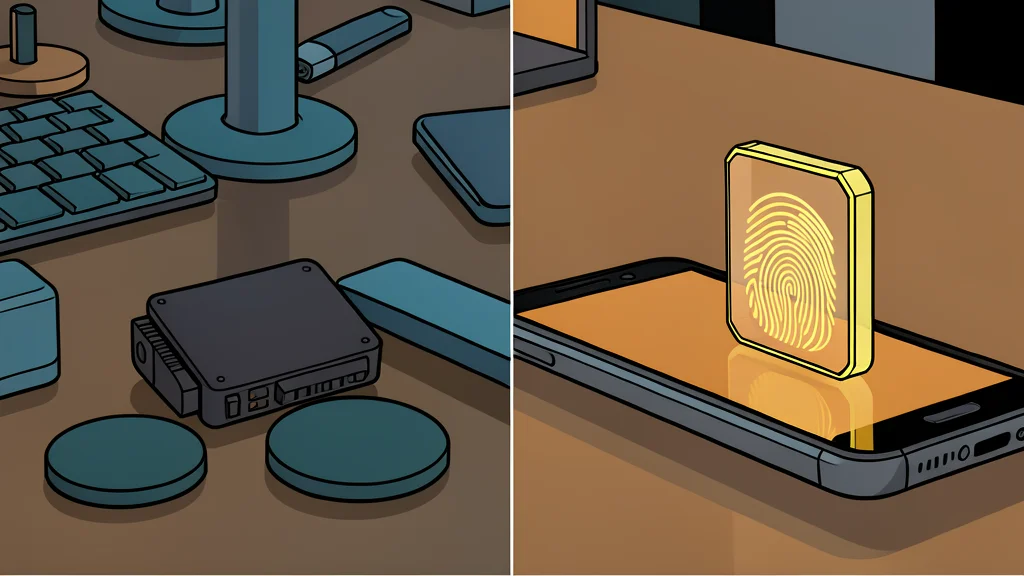 A metallic secure element chip resting on a circuit board