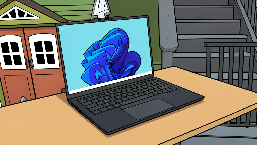 A flat vector illustration of a laptop, a handheld camera, and wireless earbuds arranged neatly on a desk surface