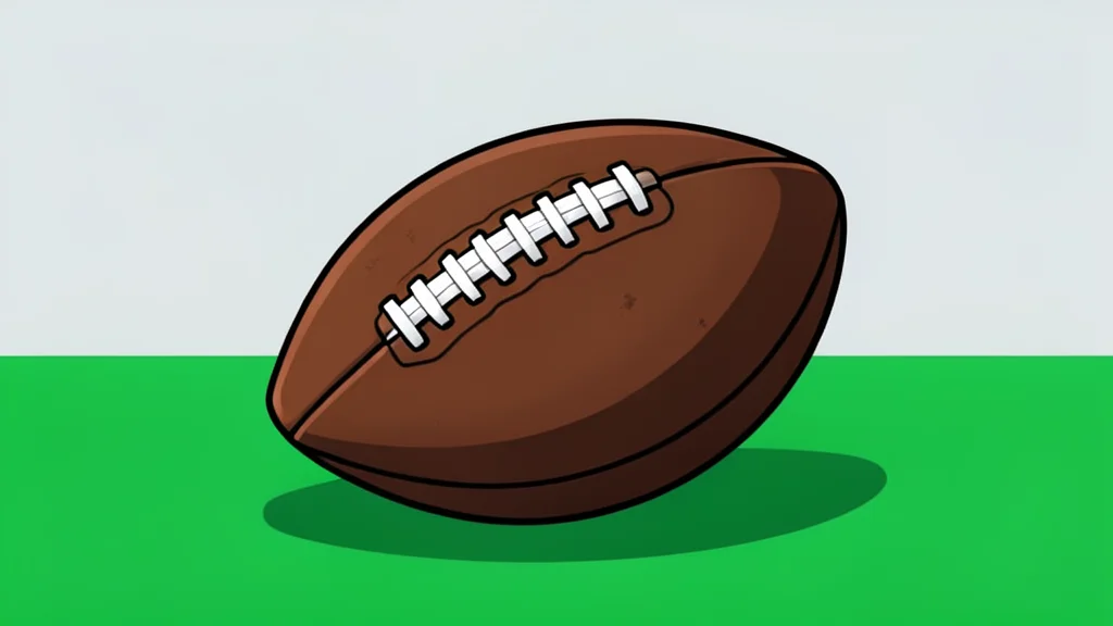 A textured football resting on green artificial turf