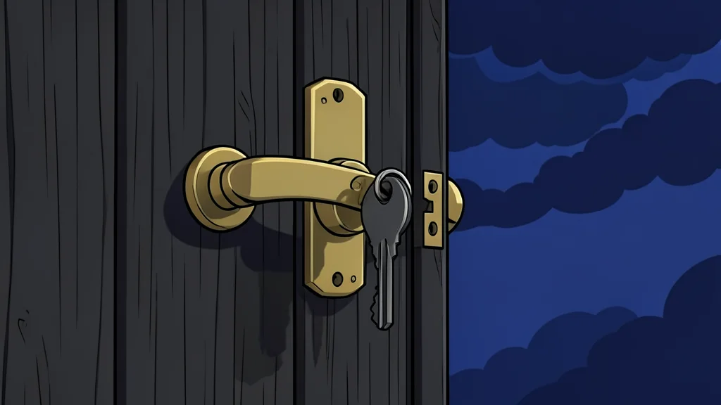 A stack of silver coins positioned next to a single brass house key on a neutral surface