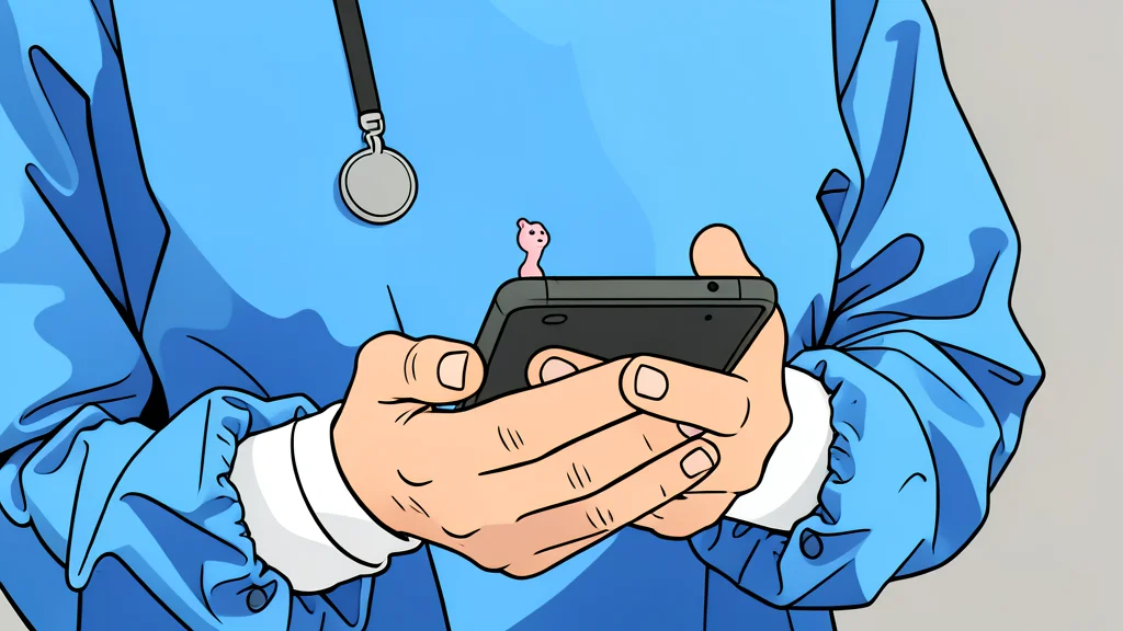 A hand holding a smartphone next to a white curved 3D printed object on a sterile medical tray.