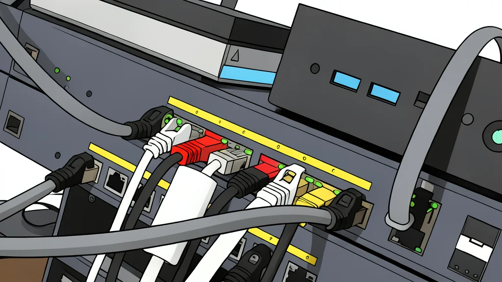 A small, box-shaped network storage device with a row of hard drive bays sitting on a wooden desk next to a router with blinking indicator lights.