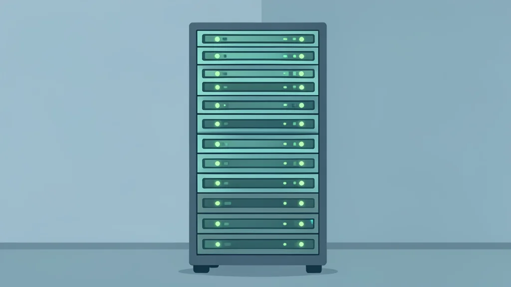 A sleek server rack with softly glowing green status lights indicating active data processing.