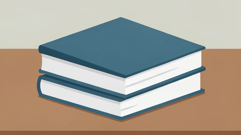 A stack of hardcover books with plain, unmarked spines resting on a wooden desk