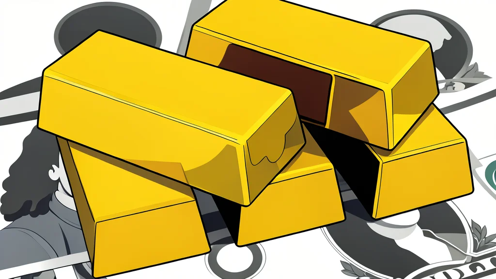 A stack of shiny, rectangular gold bars resting on a dark wooden surface