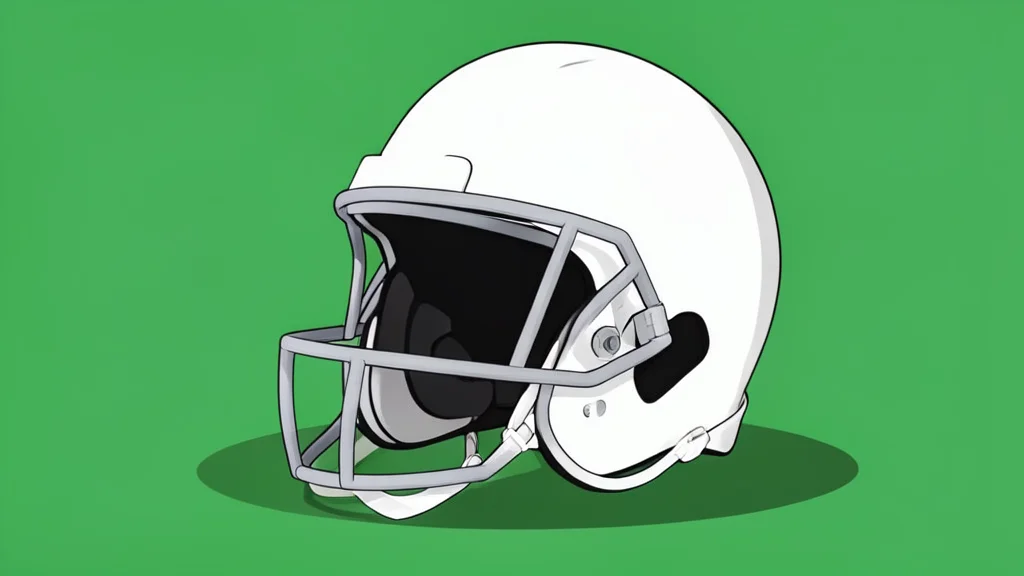 A solitary football helmet resting on a vibrant green grass field under soft lighting.