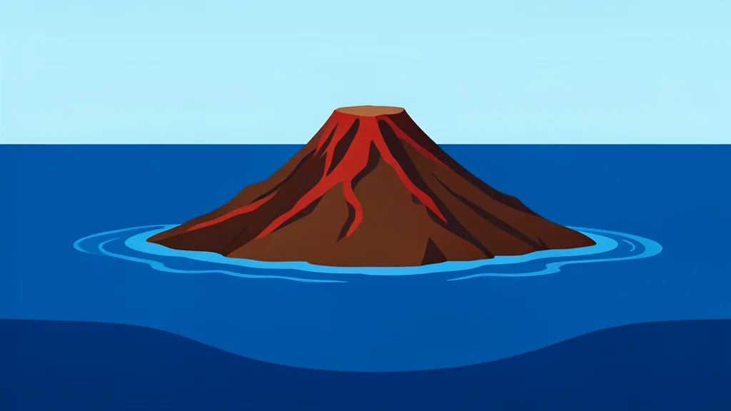A volcanic island rising from deep blue sea water, surrounded by calm ocean waves