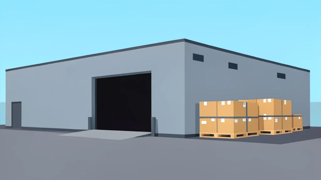 A large warehouse-style retail store exterior with a loading dock and stacked pallets of goods