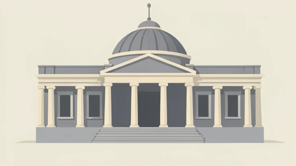 A large, ornate stone building with a colonnade and a dome, typical of a central bank headquarters.