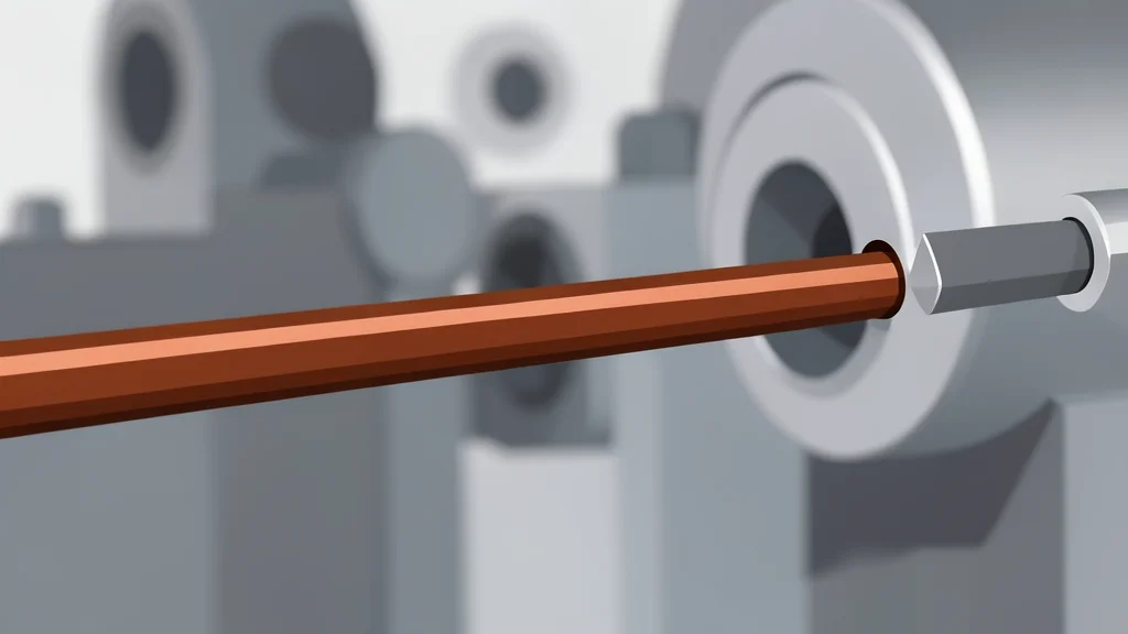 A coil of shiny, reddish-brown metal wire resting on a wooden pallet