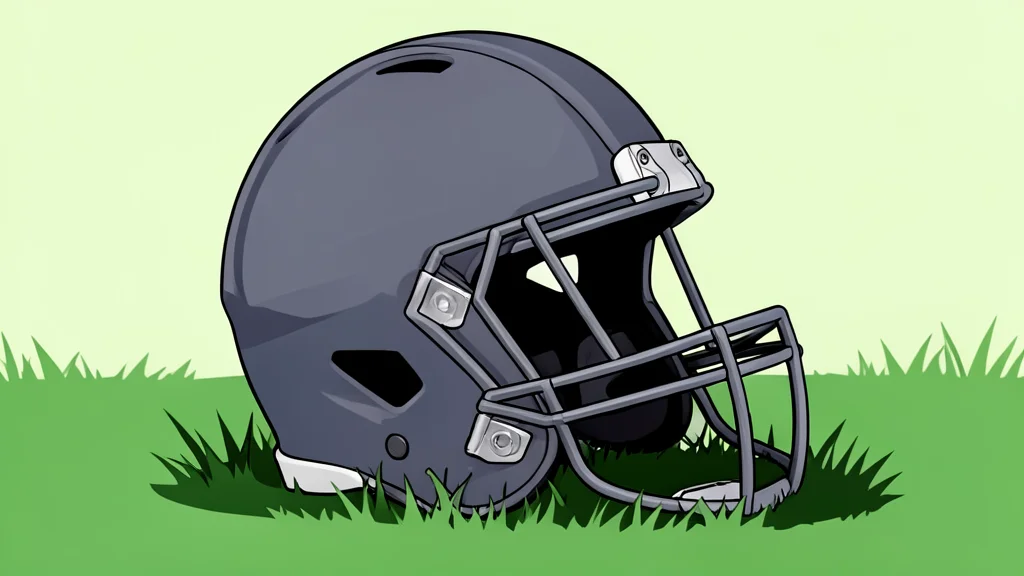 A flat-vector illustration of a grassy football field with white yard lines and goalposts under a clear blue sky.