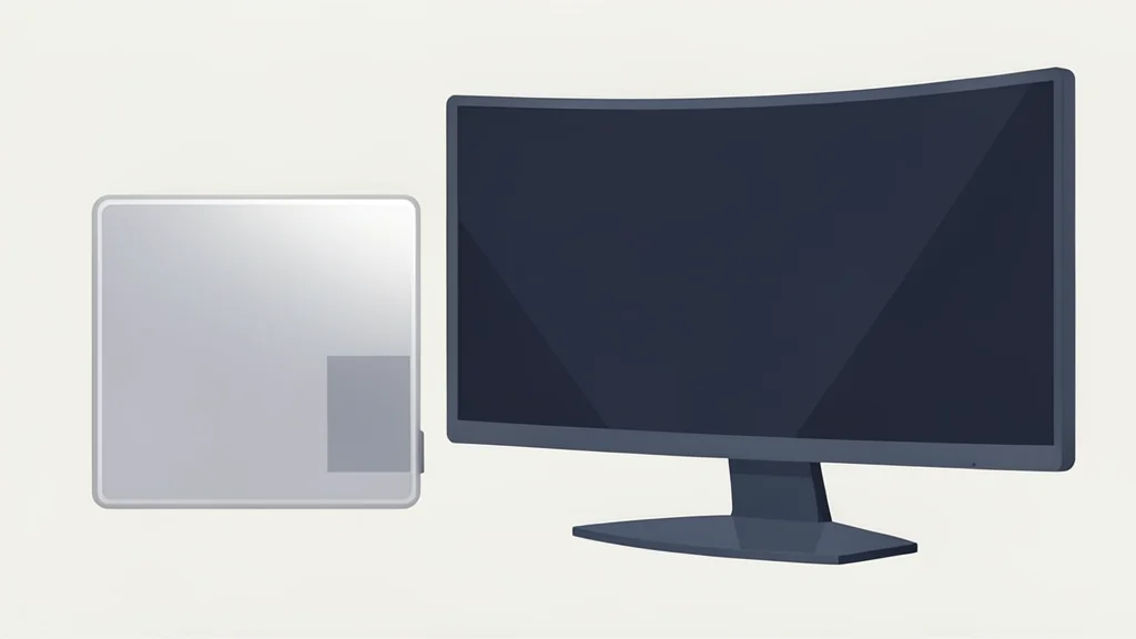A close-up of a metallic computer processor with a heat spreader and a curved ultrawide monitor panel