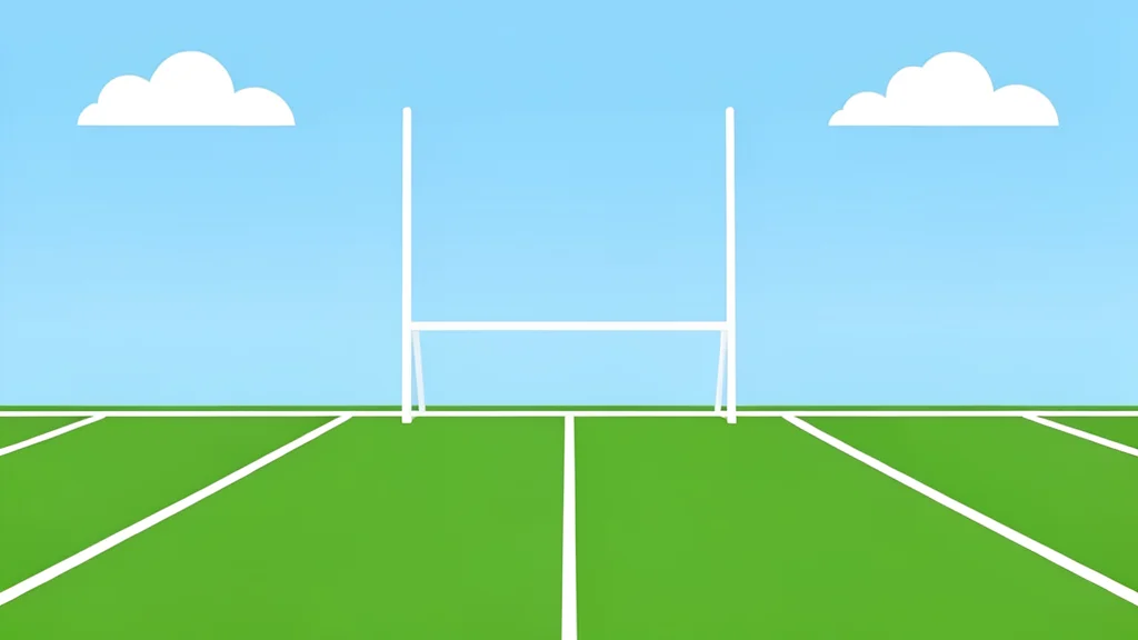 A grassy football field with white yard lines and goalposts under an open sky.