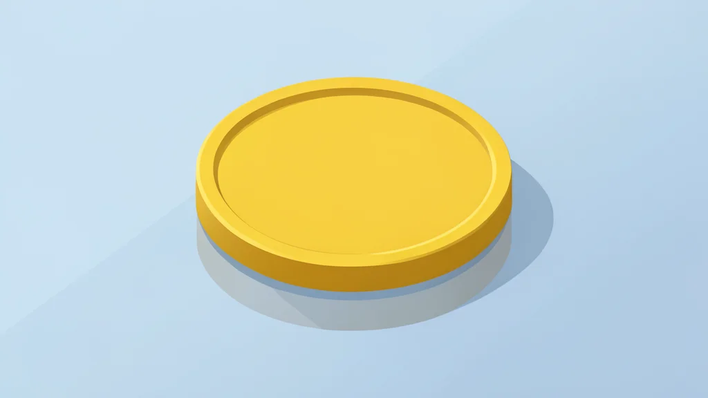 A digital coin resting on a smooth, reflective surface