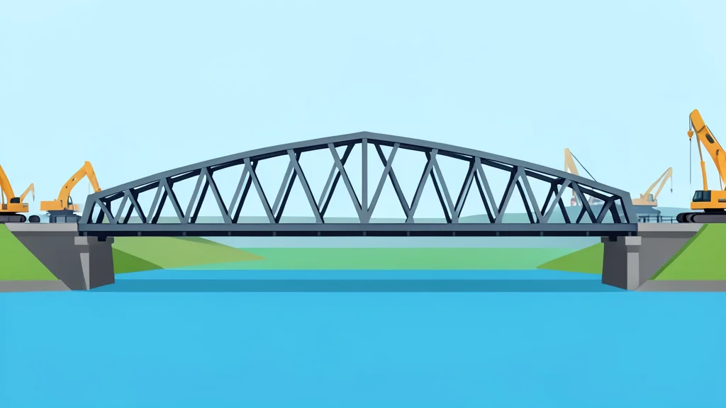 A heavy steel bridge spanning a wide river with industrial construction equipment in the background.