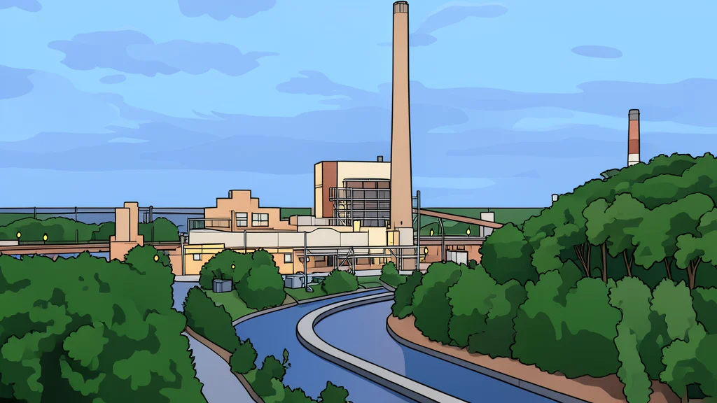 A large industrial coal-fired power plant with tall smokestacks standing against a grey sky