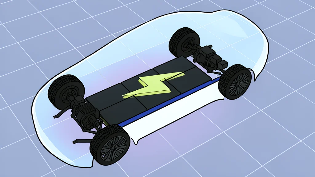 A large rectangular battery pack with cooling fins and copper busbars on a workshop bench.
