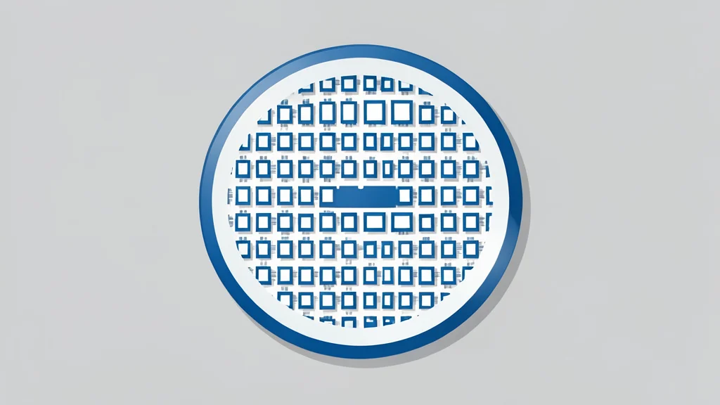 A close-up view of a silicon wafer with a grid of square chips, resting on a clean laboratory surface.