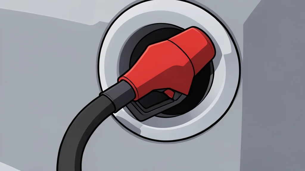 A gas pump nozzle lying on concrete next to a stack of grocery bags.